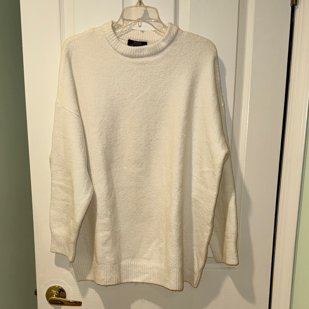 Bershka Cream Crewneck Sweater for Men